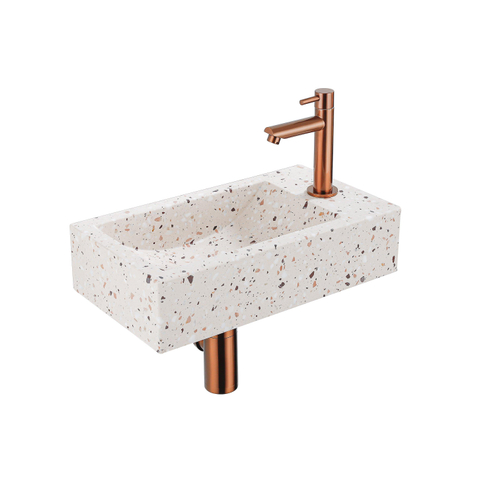 FugaFlow Eccelente Pietra Ensemble de fontaine - 40x22x10cm - trou de robinet à droite - robinet de fontaine en cuivre brossé PVD - bouchon de vidange - siphon abaissé - beige mat SW1468993
