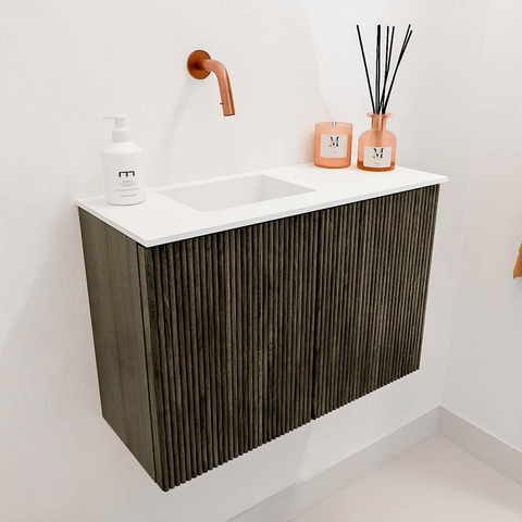 Mondiaz JOYA 60cm toiletmeubel - kleur Shadow - Wastafel FAYE positie Links Zonder kraangat kleur Talc. SW1421401