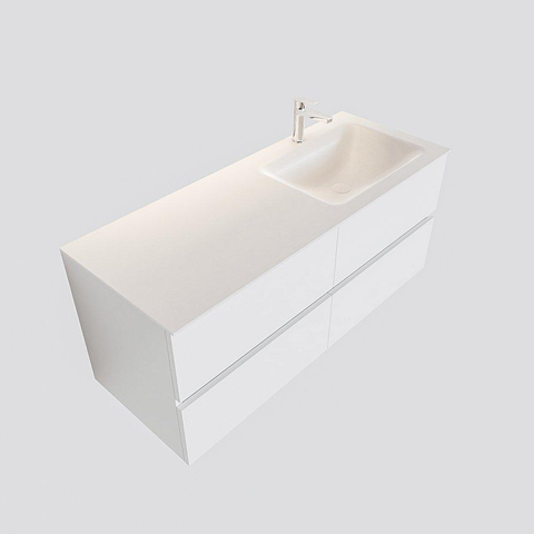 ENSEMBLE DE MEUBLE MONDIAZ VICA - 120cm - 4 tiroirs - lavabo Cloud à droite - 1 trou de robinet - solid surface talc SW409823