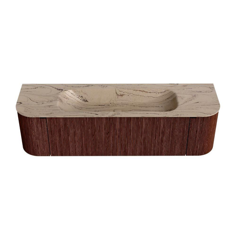 MONDIAZ KURVE-DLUX 160cm badmeubel ronding Links + Rechts kleur Ruby met 1 lade en 2 deuren. Wastafel BIG MEDIUM Midden zonder kraangat Arena. SW1431527