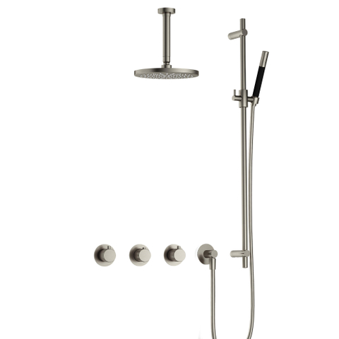 Hotbath Cobber X IBSX70 Regendoucheset inbouw - hoofddouche 20cm - plafondarm 15cm - glijstang - handdouche staaf 1 stand - geborsteld nikkel SW678021