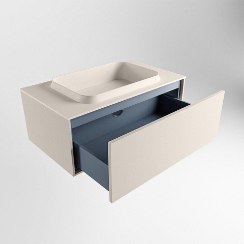 MONDIAZ ERIN Ensemble meuble de salle de bains - 80cm - Linen - 1 tiroir - vasque centrale - 0 trous de robinet - Linen SW698447