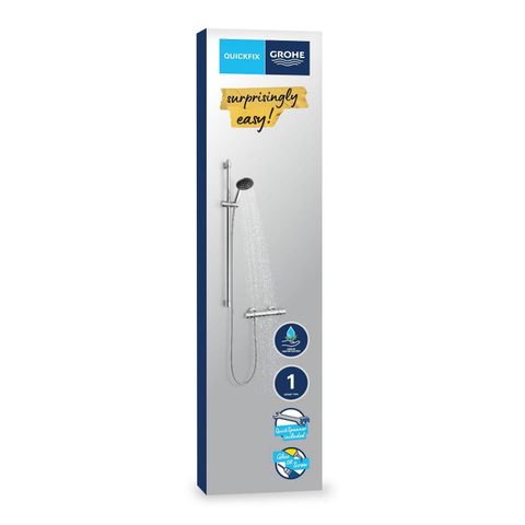 GROHE Precision Get QuickFix Ensemble de douche - robinet de douche thermostatique - avec ensemble barre de douche - 60cm - douchette ronde - 1 type de jet - flexible de douche lisse - chromé SW1028246