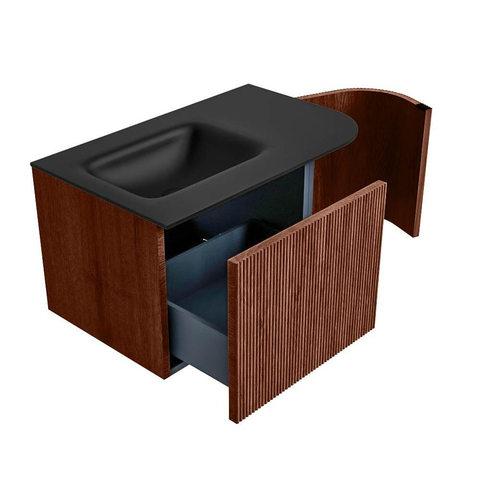 Mondiaz KURVE Badkamermeubelset - 75x46x40cm - 1 lade - 1 deur - wastafel solid surface - links - 1 kraangat - Ruby SW1415398