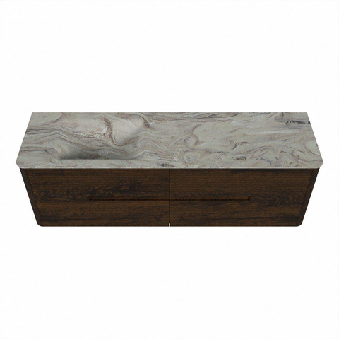 Mondiaz CIRO-DLUX Badkamermeubelset - 160x45x50cm - Solid surface wastafel Glace - 1 wasbak Links - 1 kraangat - 4 lades - Walnut SW1530141