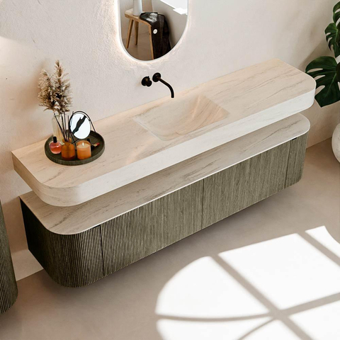 MONDIAZ THOR-DLUX Meuble de salle de bains - 190cm - arrondi gauche + droite - couleur Shadow - 2 tiroirs et 2 portes - Vasque suspendue CLOUD Milieu sans trou de robinet couleur Meli SW1466732