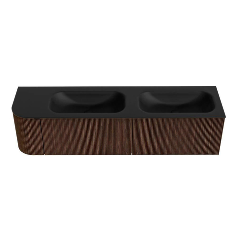 MONDIAZ KURVE 175cm badmeubel met module 25 L kleur Walnut met 2 lades en 1 deur. Wastafel BIG SMALL dubbel / rechts zonder kraangat Urban. SW1138527
