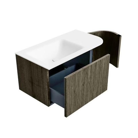 Mondiaz KURVE Badkamermeubelset - 85x46x40cm - 1 lade - 1 deur - wastafel solid surface - links - zonder kraangat - Shadow SW1414196