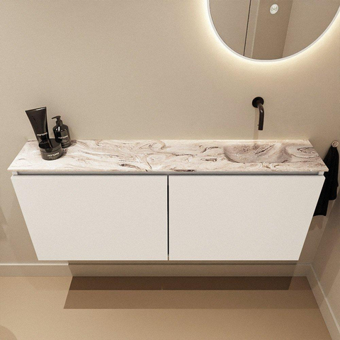 MONDIAZ TURE-DLUX meuble de toilette 120 cm Talc. EDEN lavabo Glace position à droite. Sans trou de robinet. SW1103135