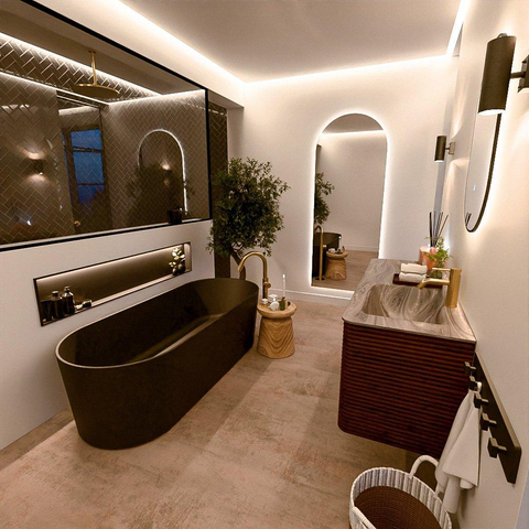 Mondiaz CIRO-DLUX Badkamermeubelset - 130x45x50cm - Solid surface wastafel Sombra - 1 wasbak Rechts - 1 kraangat - 4 lades - Ruby SW1531988