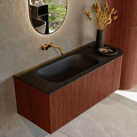 Mondiaz KURVE Ensemble de meubles de salle de bains - 115x46x40cm - 1 tiroir - 1 porte - lavabo solid surface - gauche - sans trou de robinet - Ruby SW1415417
