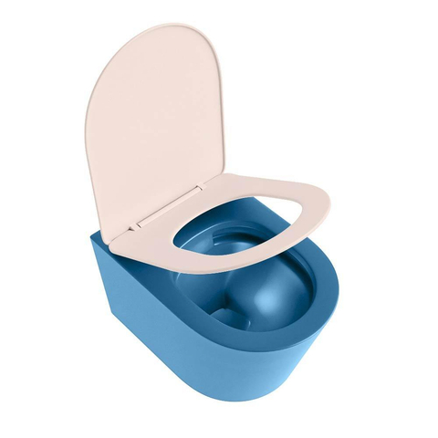 Mondiaz LAVIE hangtoilet – spoelrandloos – 36 x 53 cm – met softclose zitting – Jeans (blauw), zitting Rosee (roze) SW1208687