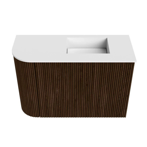 Mondiaz JOYA 61.6cm toiletmeubel - ronding links kleur Walnut - Wastafel FAYE positie Rechts Zonder kraangat kleur Talc. SW1421281