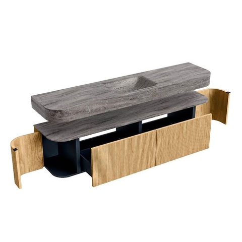 MONDIAZ THOR-DLUX Meuble de salle de bains - 190cm - arrondi gauche + droite - couleur Oak - 2 tiroirs et 2 portes - Vasque suspendue CLOUD Milieu sans trou de robinet - couleur Oza SW1466797