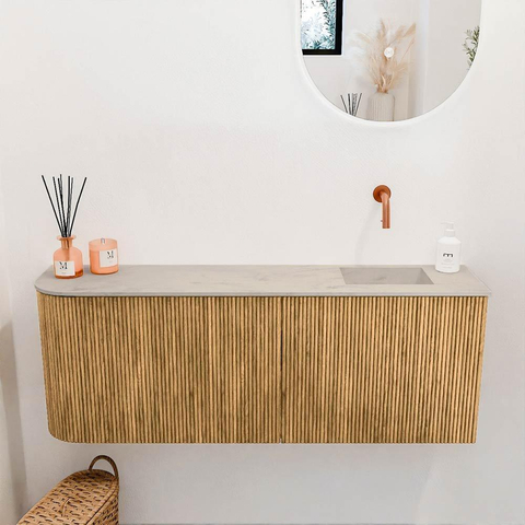 Mondiaz JOYA-DLUX 111.6cm toiletmeubel - ronding links kleur Oak - Wastafel FAYE positie Rechts Zonder kraangat kleur Opalo. SW1422154