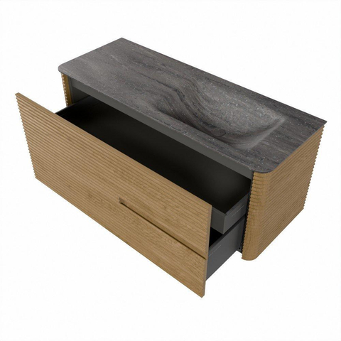 Mondiaz CIRO-DLUX Meuble de salle de bains - 120x45x50cm - vasque solid surface Oza - 1 lavabo à droite - sans trous de robinet - 2 tiroirs - Chêne SW1531135