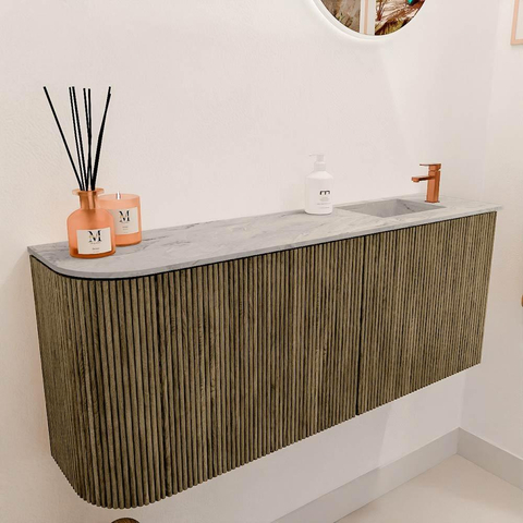 Mondiaz JOYA-DLUX Meuble de salle de bains - 101,6 cm - arrondi gauche couleur Dusk - Vasque FAYE position droite 1 trou de robinet couleur Glace. SW1423170