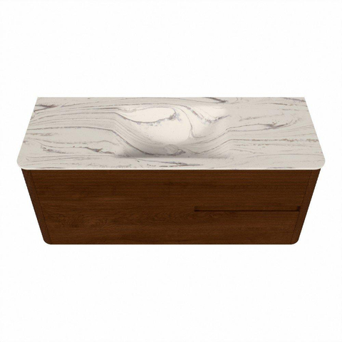 Mondiaz CIRO-DLUX Meuble de salle de bains - 120x45x50cm - Plan vasque solid surface Nata - 1 vasque centrale - sans trous de robinetterie - 2 tiroirs - Ruby SW1532034