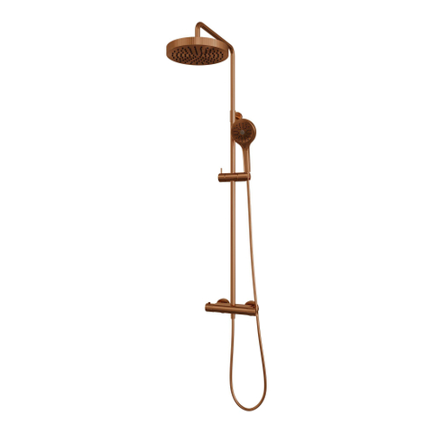 BRAUER Stripe Opbouw Thermostatische Regendouche - SET 02 - 25cm hoofddouche - 3-standen handdouche - doucheslang - koper geborsteld PVD SW1434898