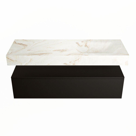 Mondiaz ALAN-DLUX Ensemble de meuble - 130cm - meuble Urban mat - 1 tiroir - Lavabo Cloud Frappe suspendu - vasque Droite - 1 trou de robinet SW805091