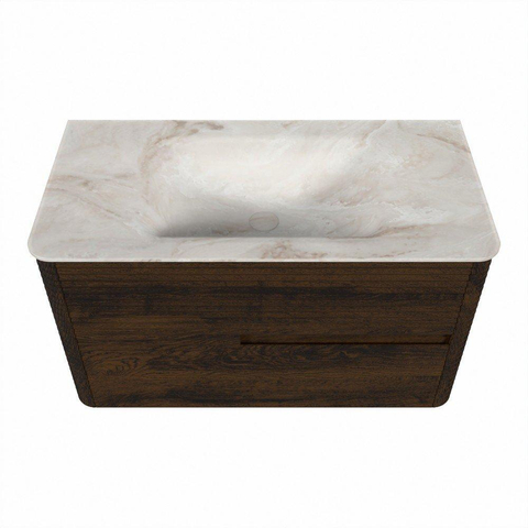 Mondiaz CIRO-DLUX Badkamermeubelset - 90x45x50cm - Solid surface wastafel Frappe - 1 wasbak Midden - 1 kraangat - 2 lades - Walnut SW1530297