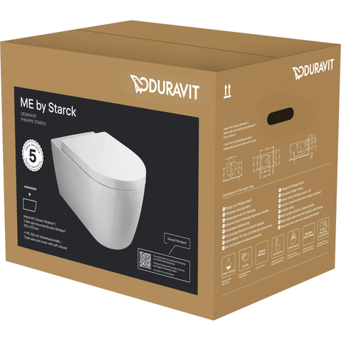 Duravit ME by Starck hangtoilet - 37.4x57x39.5cm - rimless - met softclose zitting - glans wit SW1476646