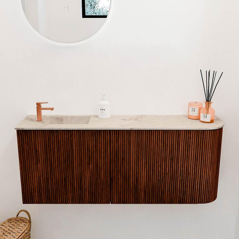 Mondiaz JOYA-DLUX 101.6cm toiletmeubel - ronding rechts kleur Ruby - Wastafel FAYE positie Links 1 kraangat kleur Frappe. SW1423496