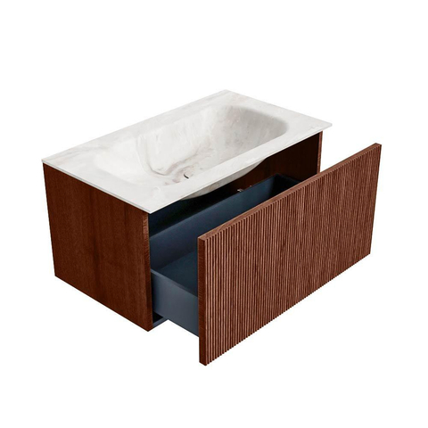 Mondiaz KURVE-DLUX Badkamermeubelset - 80x46x40cm - 1 lade - wastafel solid surface - midden - 1 kraangat - Ruby SW1415639