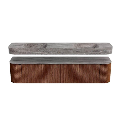 MONDIAZ THOR-DLUX 200cm meuble de salle de bains arrondi gauche + droite couleur Ruby avec 2 tiroirs et 2 portes. Vasque suspendue CLOUD Double 2 trous de robinet couleur Oza. SW1467203