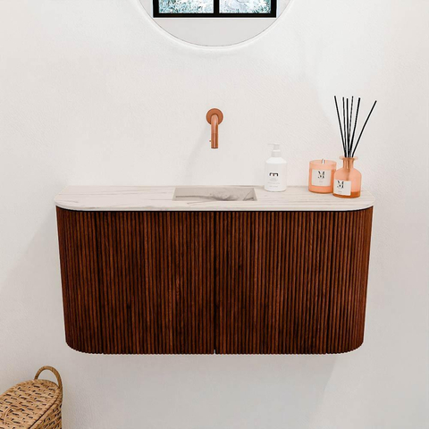 Mondiaz JOYA-DLUX 83.2cm toiletmeubel - ronding links en rechts kleur Ruby - Wastafel FAYE positie Midden Zonder kraangat kleur Nata. SW1425473
