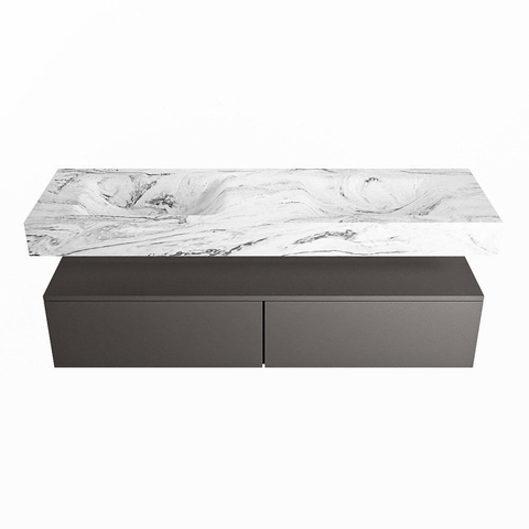 Mondiaz ALAN-DLUX Ensemble de meuble - 150cm - meuble Dark grey mat - 2 tiroirs - Lavabo Cloud Glace suspendu - vasque Gauche et droite - 0 trous de robinet SW805652