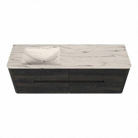 Mondiaz CIRO-DLUX Badkamermeubelset - 150x45x50cm - Solid surface wastafel Nata - 1 wasbak Links - 1 kraangat - 4 lades - Shadow SW1532592