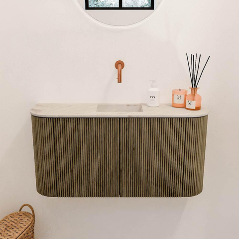 Mondiaz JOYA-DLUX Meuble WC 83,2 cm - arrondi à gauche et à droite couleur Dusk - Lavabo FAYE position Centrale Sans trou de robinet couleur Frappe. SW1423142