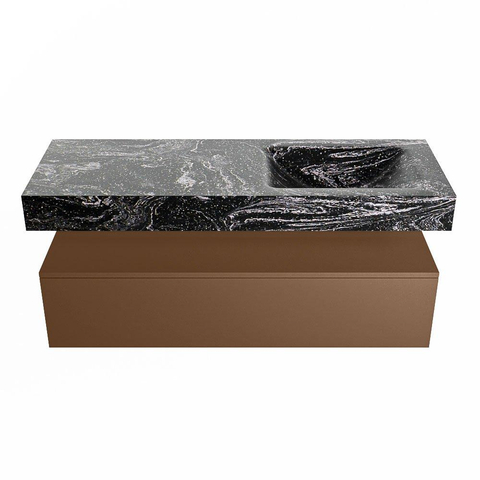 Mondiaz ALAN-DLUX Ensemble de meuble - 130cm - meuble Rust mat - 1 tiroir - Lavabo Cloud Lava suspendu - vasque Droite - 1 trou de robinet SW808409