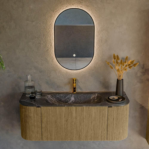 Mondiaz KURVE-DLUX Ensemble meuble de salle de bains - 120x46x40cm - 1 tiroir - 2 portes - lavabo solid surface - milieu - 1 trou de robinet - Dusk SW1415246
