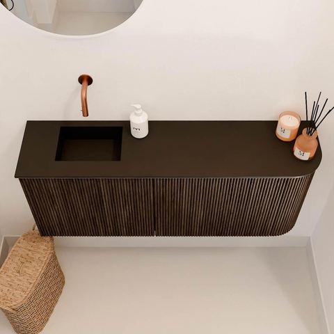 Mondiaz JOYA 101.6cm meuble de salle de bains - arrondi droit couleur Walnut - Vasque FAYE position Gauche Sans trou de robinet couleur Urban. SW1421361