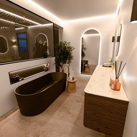 Mondiaz CIRO-DLUX Badkamermeubelset - 190x45x50cm - Solid surface wastafel Ostra - 1 wasbak Links - 1 kraangat - 4 lades - Dusk SW1533455