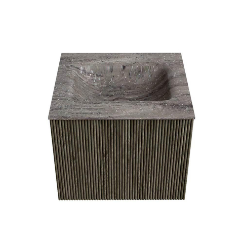 MONDIAZ KURVE-DLUX 50cm badmeubel kleur Shadow met 1 lade en 0 deuren. Wastafel GRUNNE Midden zonder kraangat Oza. SW1432501