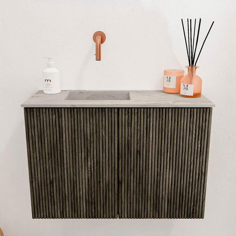 Mondiaz JOYA-DLUX Meuble de salle de bains 60cm - couleur Shadow - Vasque FAYE position Gauche Sans trou de robinet couleur Glace SW1422735