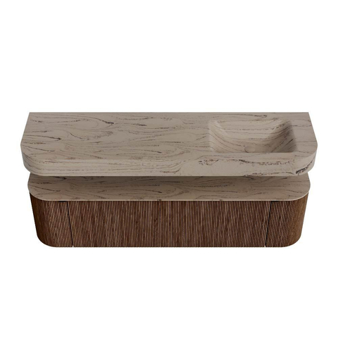 MONDIAZ THOR-DLUX 170cm meuble de salle de bains arrondi gauche + droite couleur Walnut avec 1 tiroir et 2 portes. Vasque suspendue CLOUD Droite sans trou de robinet couleur Arena. SW1465820
