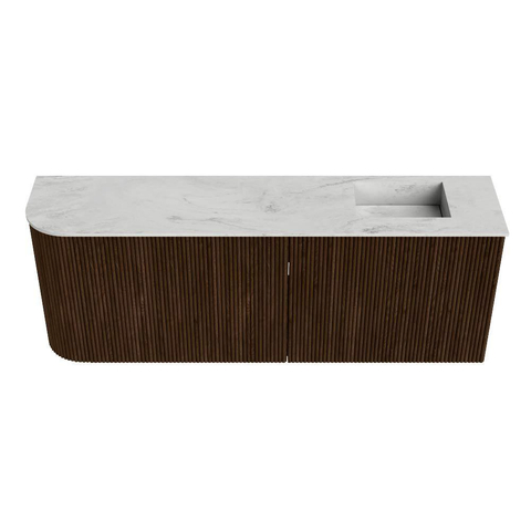 Mondiaz JOYA-DLUX Meuble de salle de bains 111,6cm - arrondi gauche couleur Noyer - Vasque FAYE position Droite Sans trou de robinet couleur Opalo SW1426207