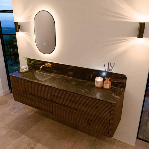 Mondiaz CIRO-DLUX Meuble de salle de bains - 190x45x50cm - Plan-vasque Solid surface Lava - 1 vasque à gauche - sans trous de robinetterie - 4 tiroirs - Dusk SW1532929