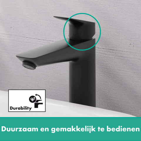 Hansgrohe Logis 1 greeps wastafelkraan - 190 met trekwaste - mat zwart SW918529
