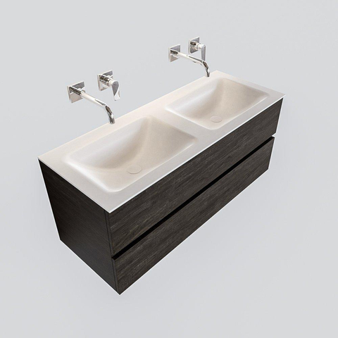 MONDIAZ VICA Ensemble de meuble salle de bain - 120cm - 2 tiroirs - lavabo Cloud double - 0 trous de robinet - solid surface marron foncé SW409946
