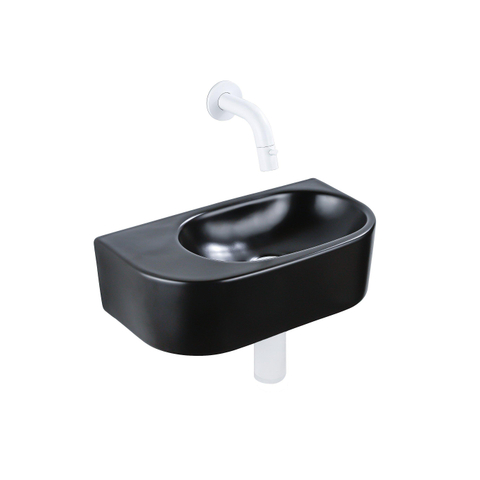 QeramiQ Fuente fonteinset – halfrond – 40x21.5x12 cm – keramiek zwart mat – zonder kraangat – mat witte kraan SW1233092