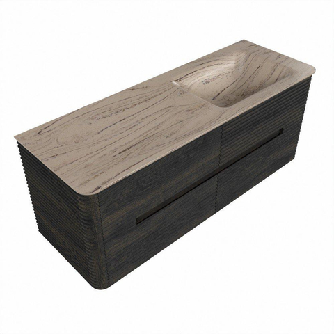 Mondiaz CIRO-DLUX Ensemble de meubles de salle de bains - 130x45x50cm - Vasque solid surface Arena - 1 lavabo à droite - sans trous de robinet - 4 tiroirs - Shadow SW1532363