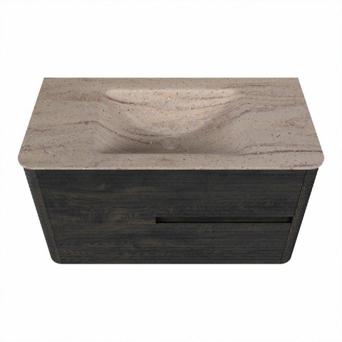 Mondiaz CIRO-DLUX Ensemble de meubles de salle de bains - 90x45x50cm - Lavabo Solid Surface Saba - 1 vasque au milieu - sans trous de robinet - 2 tiroirs - Shadow SW1532686