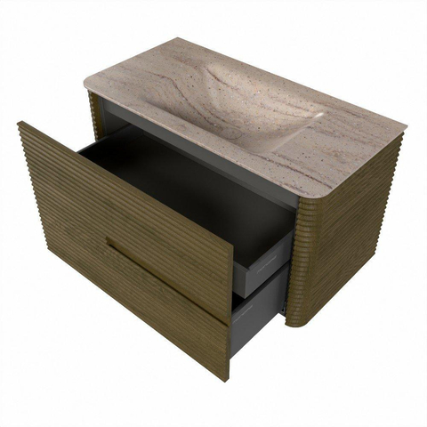Mondiaz CIRO-DLUX Badkamermeubelset - 90x45x50cm - Solid surface wastafel Saba - 1 wasbak Midden - zonder kraangaten - 2 lades - Dusk SW1533319