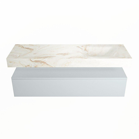 Mondiaz ALAN-DLUX Ensemble de meuble - 150cm - meuble Clay mat - 1 tiroir - Lavabo Cloud Frappe suspendu - vasque Droite - 1 trou de robinet SW805493