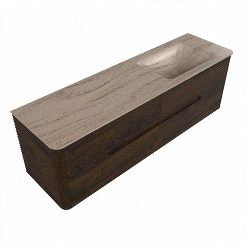 Mondiaz CIRO-DLUX Meuble de salle de bains - 160x45x50cm - vasque en solid surface Saba - 1 lavabo à droite - 1 trou de robinet - 4 tiroirs - Noyer SW1530699